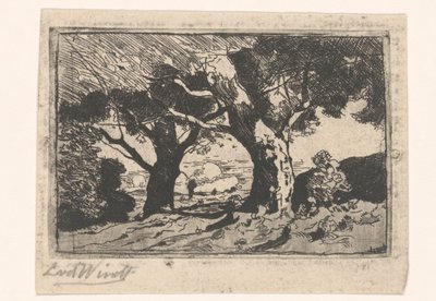 İki büyük ağaç ile manzara by Laurent van der Windt (signed by artist)