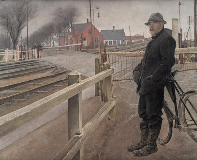 Treni Beklerken. Roskilde Otoyolu tarafından Hemzemin Geçit, 1914. by Laurits Andersen Ring
