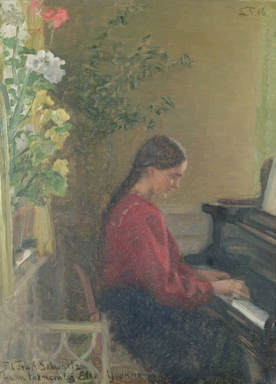 Sanatçının Piyano Çalan Kızı Yvonne, 1905 dolayları (tuval üzerine yağlı boya) by Laurits Regner Tuxen