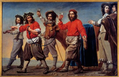 Yağlı sığır eti alayı da şarap festivali diyor. Master Du Cortege Du Belier tarafından yapılan boyama by Le Nain Brothers