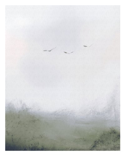 Bir Tarla Üzerinde Uçan Kuşlar, c.2018 (karışık teknik) by Leah Straatsma