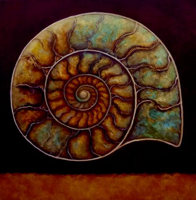 Ammonite Altın ve Bordo, 2021 (tuval üzerine yağlı boya) by Lee Campbell