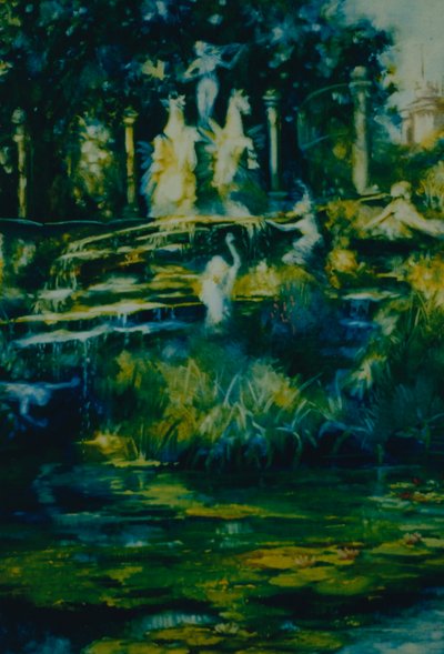 Folly 2002 (kağıt üzerine yağlı boya) Twickenham Heykelleri ve çeşme by Lee Campbell