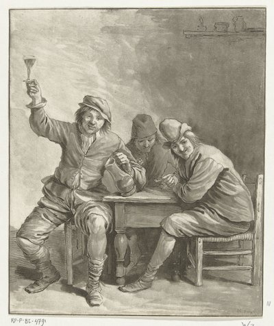 Sigara ve içme masada üç adam by Leendert Brasser (signed by artist)
