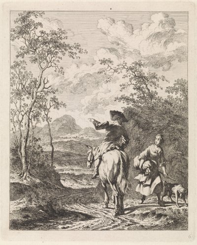 Köpeği olan bir kıza yol tarifi soran binici Figürlü manzaralar (dizi başlığı) by Leendert Overbeek