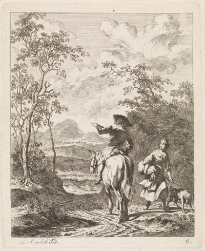 Sürücü, köpeği olan bir kızdan yol tarifi istiyor. Figürlü manzaralar (dizi adı) by Leendert Overbeek