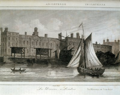 Londra Gümrük Thames Nehri üzerinde, İngiltere (gravür) by Lemaitre