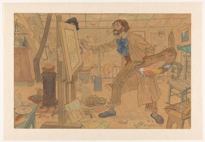 Modern bir ressamın stüdyosu (nesne üzerindeki orijinal başlık) by Leo Gestel (signed by artist)