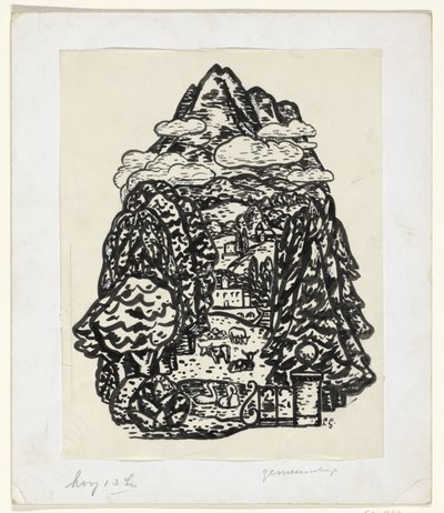 Ağaçlar ve sığırlarla dolu dağ manzarası by Leo Gestel (signed by artist)