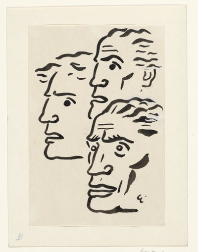 Üç erkek yüzü by Leo Gestel (signed by artist)