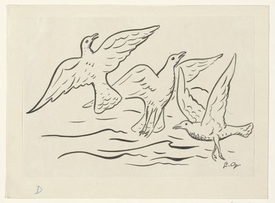Denizin üzerinde gökyüzünde üç kuş by Leo Gestel (signed by artist)