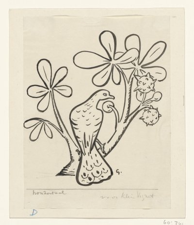 Bir kestane ağacının dalında güvercin by Leo Gestel (signed by artist)