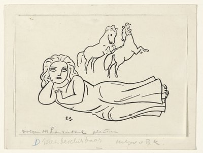 İki atlı uzanmış kadın by Leo Gestel (signed by artist)