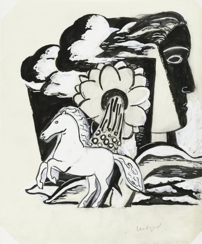 At, çiçek ve baş yetiştirme (kroki) by Leo Gestel (signed by artist)
