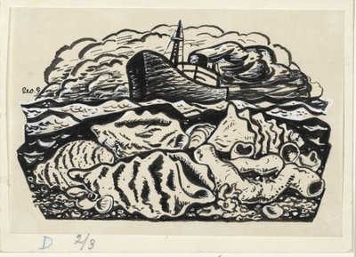 Sahilde deniz kabukları ile vapur by Leo Gestel (signed by artist)