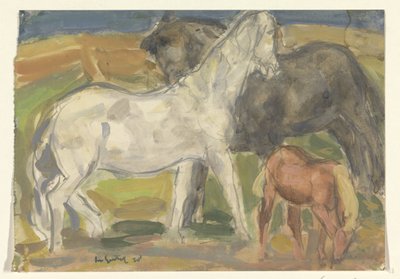 Bir manzarada iki at ve bir tay by Leo Gestel (signed by artist)