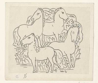 dört at by Leo Gestel (signed by artist)
