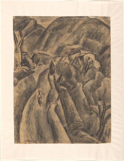 Yüksek dağlardan geçen bir yolda kafasına sürahi olan kadın by Leo Gestel (signed by artist)