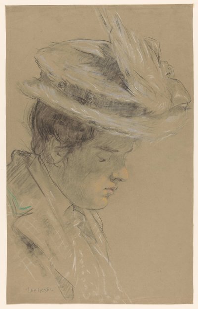 Şapkalı kadın, aşağı bakıyor by Leo Gestel (signed by artist)