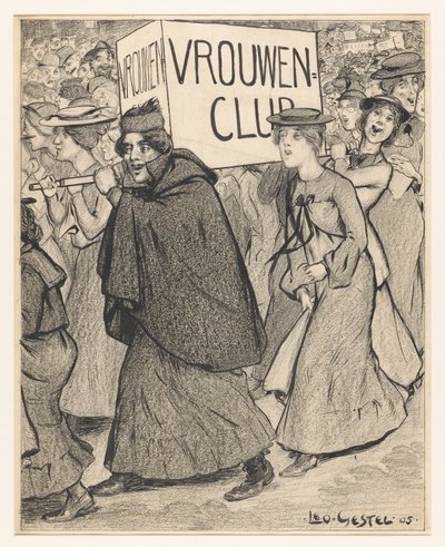 Bir kadın kulübü geçit töreninde kadınlar by Leo Gestel (signed by artist)