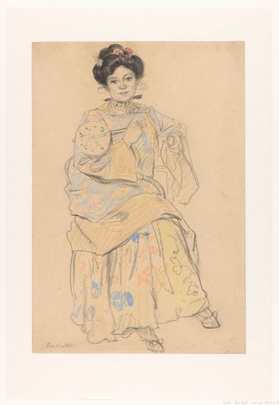 Japon giysileri içinde oturan kadın by Leo Gestel (signed by artist)