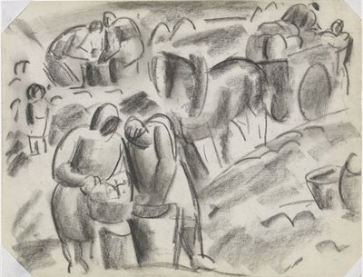 At ve araba ile karada patates hasat makineleri Başlıksız by Leo Gestel