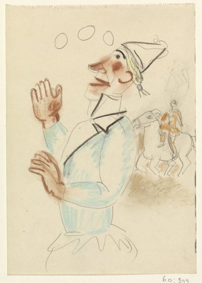 Palyaço ve binici at sırtında by Leo Gestel