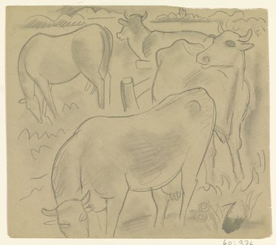 Çayırda üç inek ve bir at by Leo Gestel