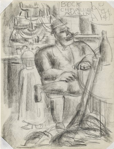 Kafe masasında oturan avcı, siyah tebeşirle Başlıksız by Leo Gestel