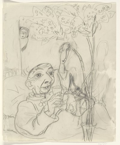 Leo Gestel'in hasta yatağındaki karikatürü by Leo Gestel