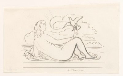 Sahilde uzanmış çıplak kadın ve bir martı by Leo Gestel