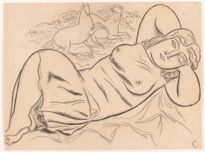 atları ile uzanmış çıplak kadın by Leo Gestel