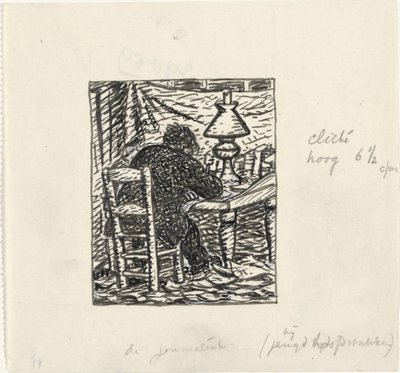 Adam bir masada yazıyor by Leo Gestel