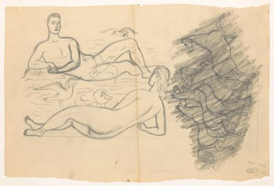 Martılar tarafından çevrili sahilde çıplak erkek ve kadın by Leo Gestel