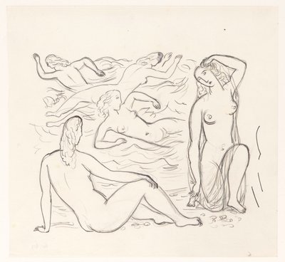 Sörfte veya sahilde beş çıplak kadın by Leo Gestel