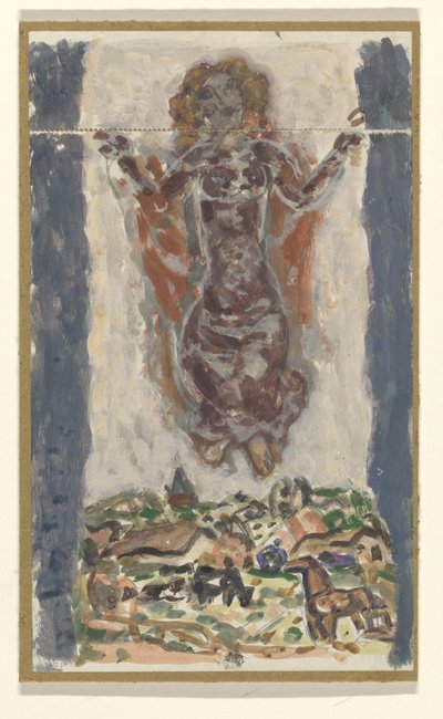 Bir manzara üzerinde uzanmış kolları olan kadın by Leo Gestel