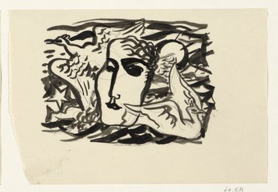 Kadının başı ve arka planda deniz olan martılar by Leo Gestel