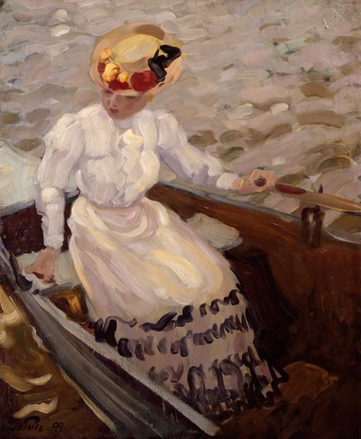 Kayıkta Zarif Bir Kadın (tuval üzerine yağlı boya) by Leo Putz