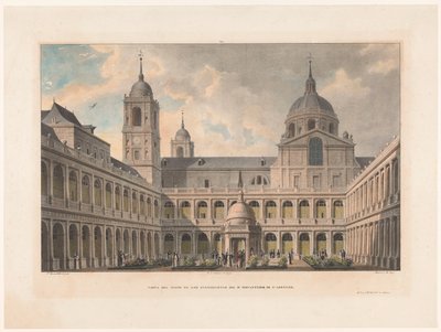 Evanjelistlerin Zicht op de Courtyard van het San Lorenzo de El Escorial Manastırı S. Lorenzo R. Manastırı Müjdecileri Avlusunun Görünümü (nesne üzerindeki başlık) by Leon Auguste Asselineau