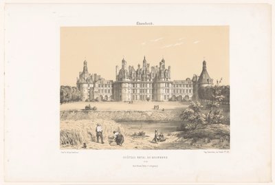 Loire Chambord'daki Château de Chambord'un görünümü. Château Royal de Chambord (nesne üzerindeki başlık) Çağdaş Fransa (dizi başlığı) La France de nos jours (dizi başlığı) by Leon Auguste Asselineau