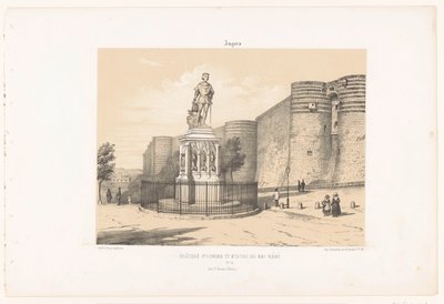 Anjou'lu René I heykelinin ve Angers Angers kalesinin görünümü. Château d'Angers et heykeli du roi René (nesne üzerindeki başlık) Çağdaş Fransa (dizi başlığı) La France de nos jours (dizi başlığı) by Leon Auguste Asselineau