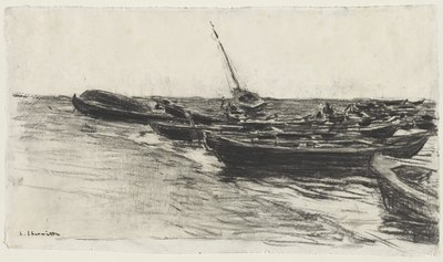 Étretat Sahilinde Balıkçı Tekneleri by Leon-Augustin Lhermitte