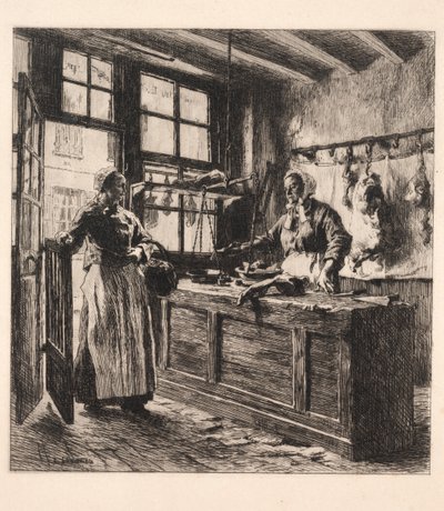 Bir Kasap Dükkanının İçi. by Leon Augustin Lhermitte