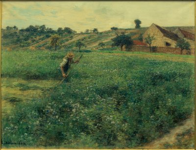 Yonca alanında biçme makinesi by Leon Augustin Lhermitte