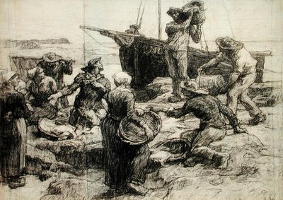 Yakalamayı Sıralama (kağıt üzerinde kömür) by Leon Augustin Lhermitte