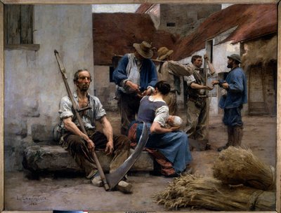 Çiftlik bahçesindeki köylü biçerdöverlerin maaş bordrosu, bunlardan biri sahte. Leon Augustin Lhermitte (1844-1925) 1882 Sun tarafından tablo. 2,15x2,72 m Paris, Orsay Müzesi by Leon Augustin Lhermitte