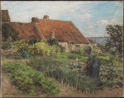 Bahçeyi Sulamak, 1900 (tuval üzerine monte edilmiş dokuma kağıt üzerine pastel) by Leon Augustin Lhermitte