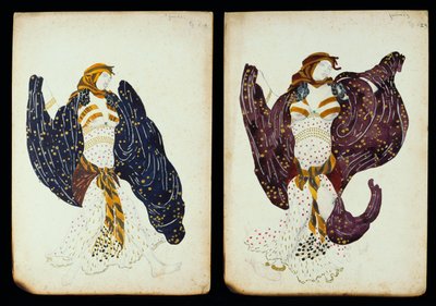 "Juive" dan kadın dansçılar için bir çift kostüm tasarımı by Leon Bakst