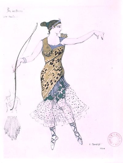 Anna Pavlova Diana gibi giyinmiş by Leon Bakst