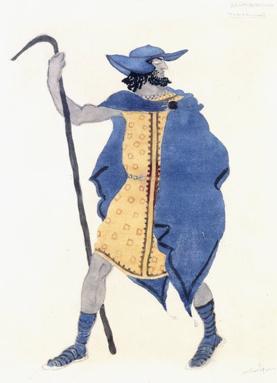 Oidipus at Colonus- the Stranger için kostüm tasarımı, c. 1899-1909 (kağıt üzerine kurşun kalem, w/c ve gümüş boya) by Leon Bakst